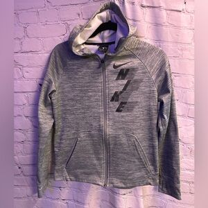Nike Youth Dri Therma FIT Graphic Full Zip Athletic Training Hoodie Size XL Gray